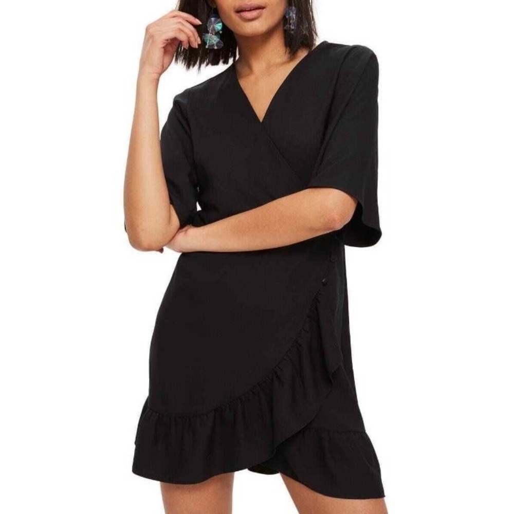 Topshop Black Ruffle Mini Dress Flutter Sleeve